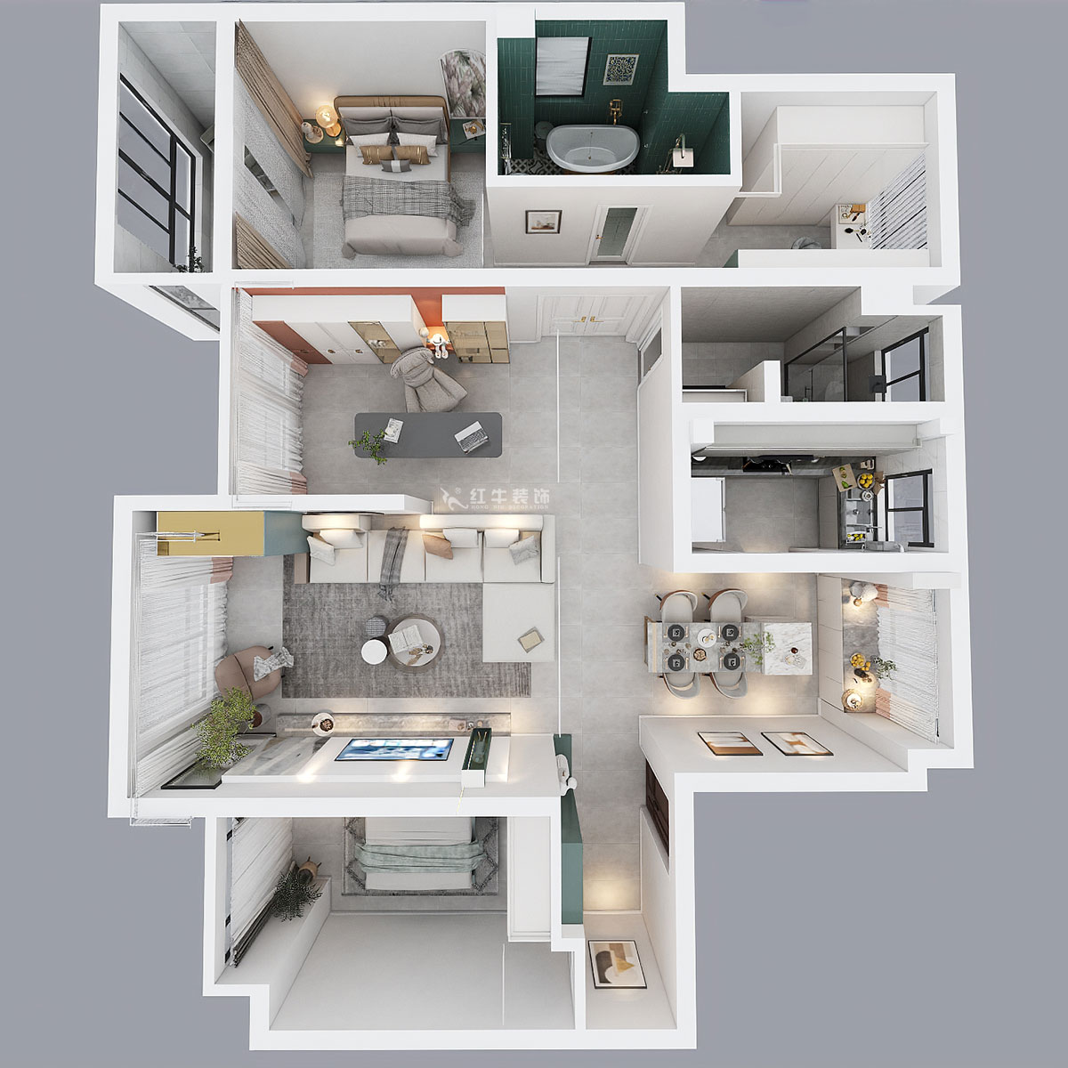 陶阳｜创维文汇苑29-2-804-128㎡-现代简约风格｜4室2厅2卫｜毛坯房装修｜定制家｜全包16万｜00_04鸟瞰图